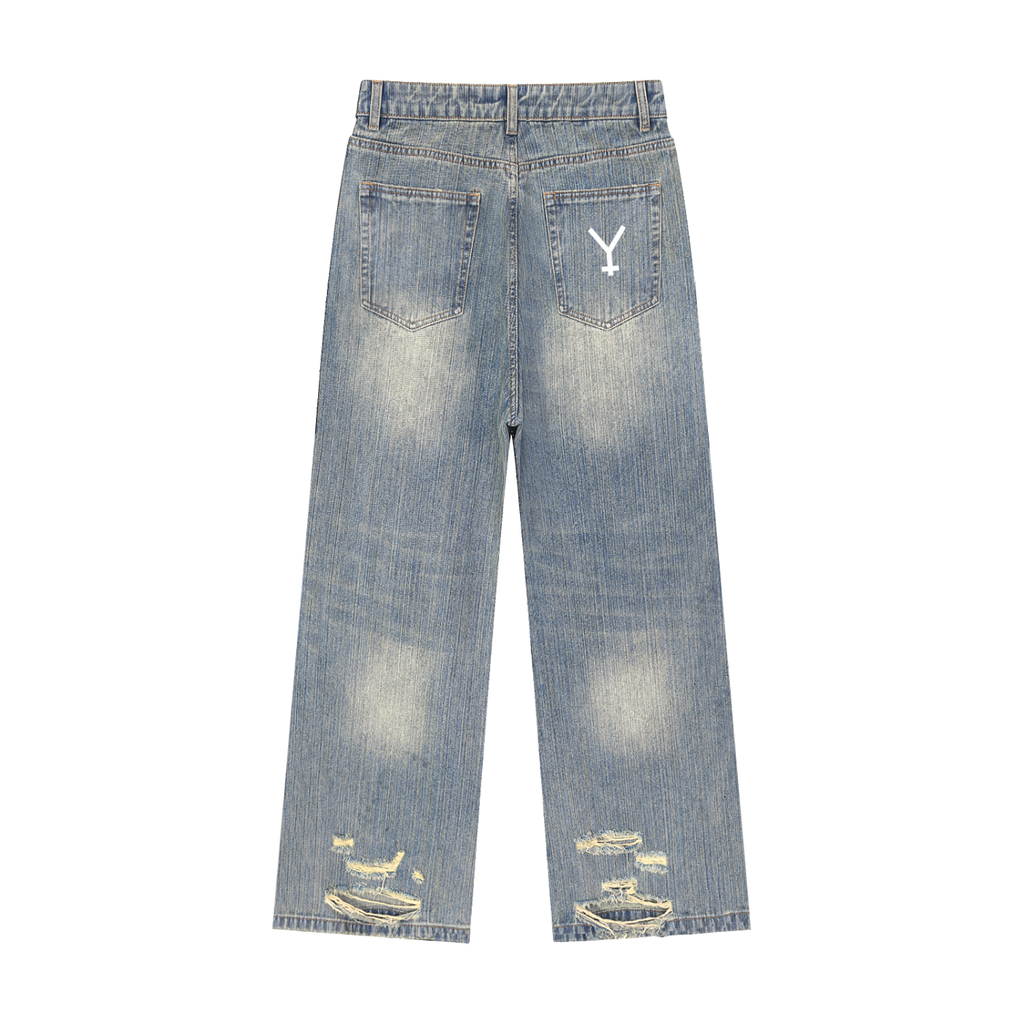 Vintage Wash Distressed Denim Jeans